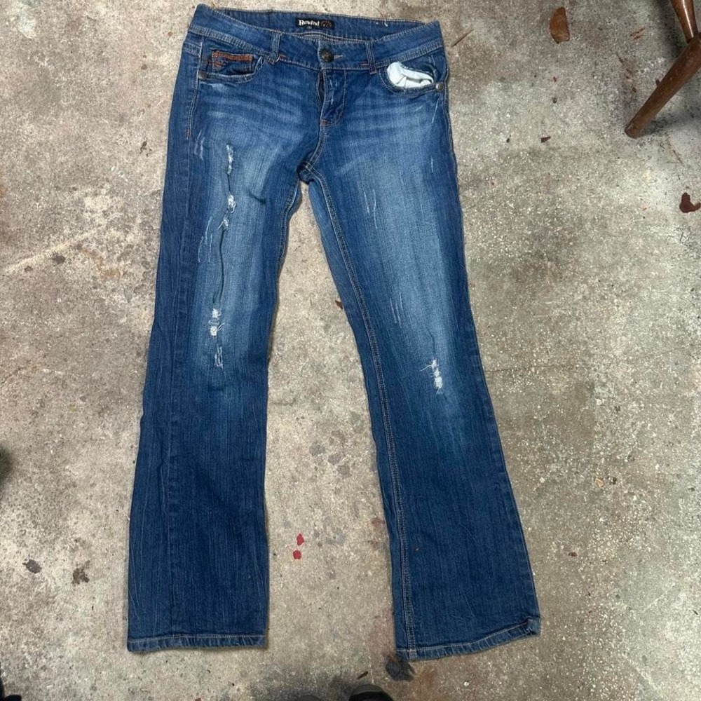 Rewind Y2K medium rise blue bootcut jeans with red stitching Size [32x30]